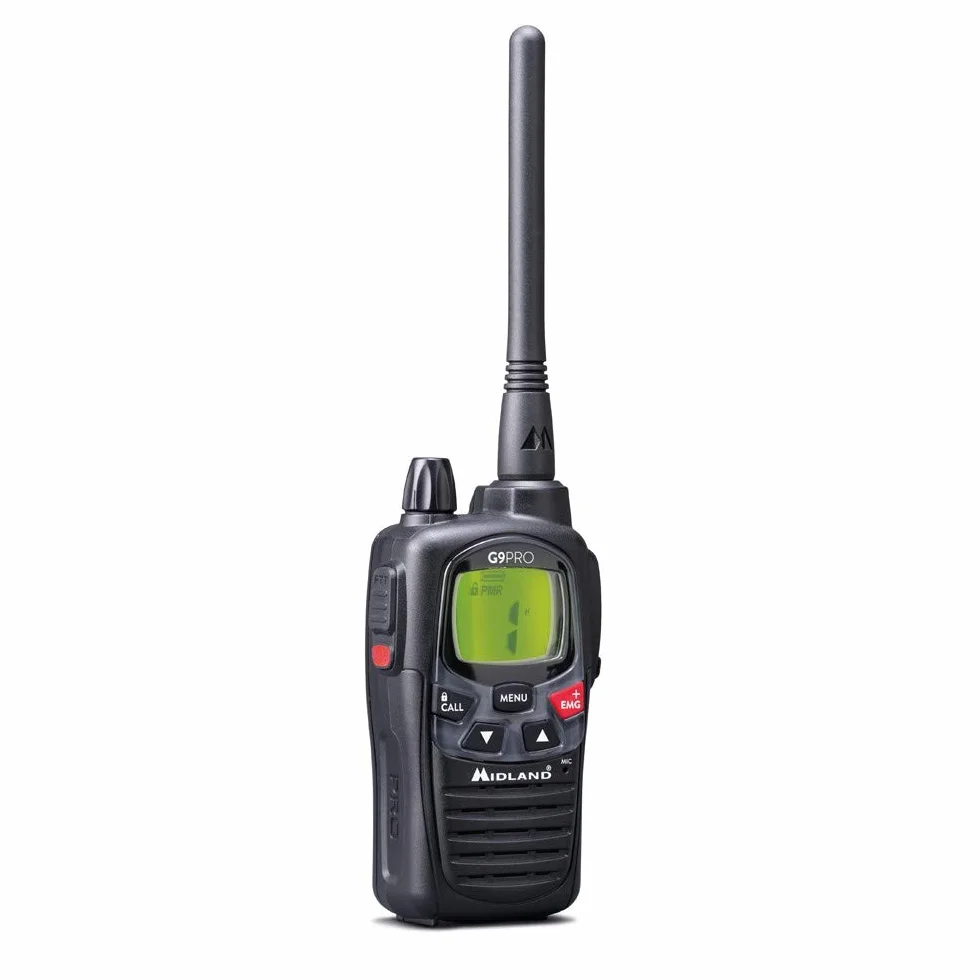 Midland G9 PRO Talkie Walkie Longue Portée 12Km Professionnel IPX4 Étanche 103 Canaux PMR446 LPD Autonomie 23H