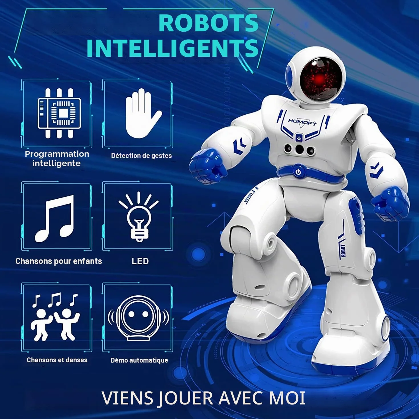 Robot Jouet Télécommandé Programmable avec RC Intelligent Geste Contrôle, Chant Danse Rechargeable Cadeau pour Garçon Filles 6-12 Ans