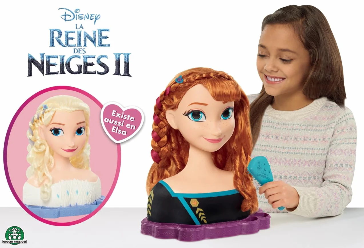 Disney LA REINE DES NEIGES 2 Anna Tête à Coiffer Deluxe 18 Accessoires de Coiffure Jouet Enfants 3 Ans