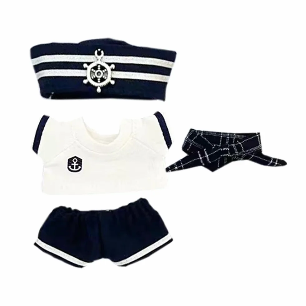 Vêtements de poupée 10 cm écharpe chapeau t-shirt pantalon costume marin blanc
