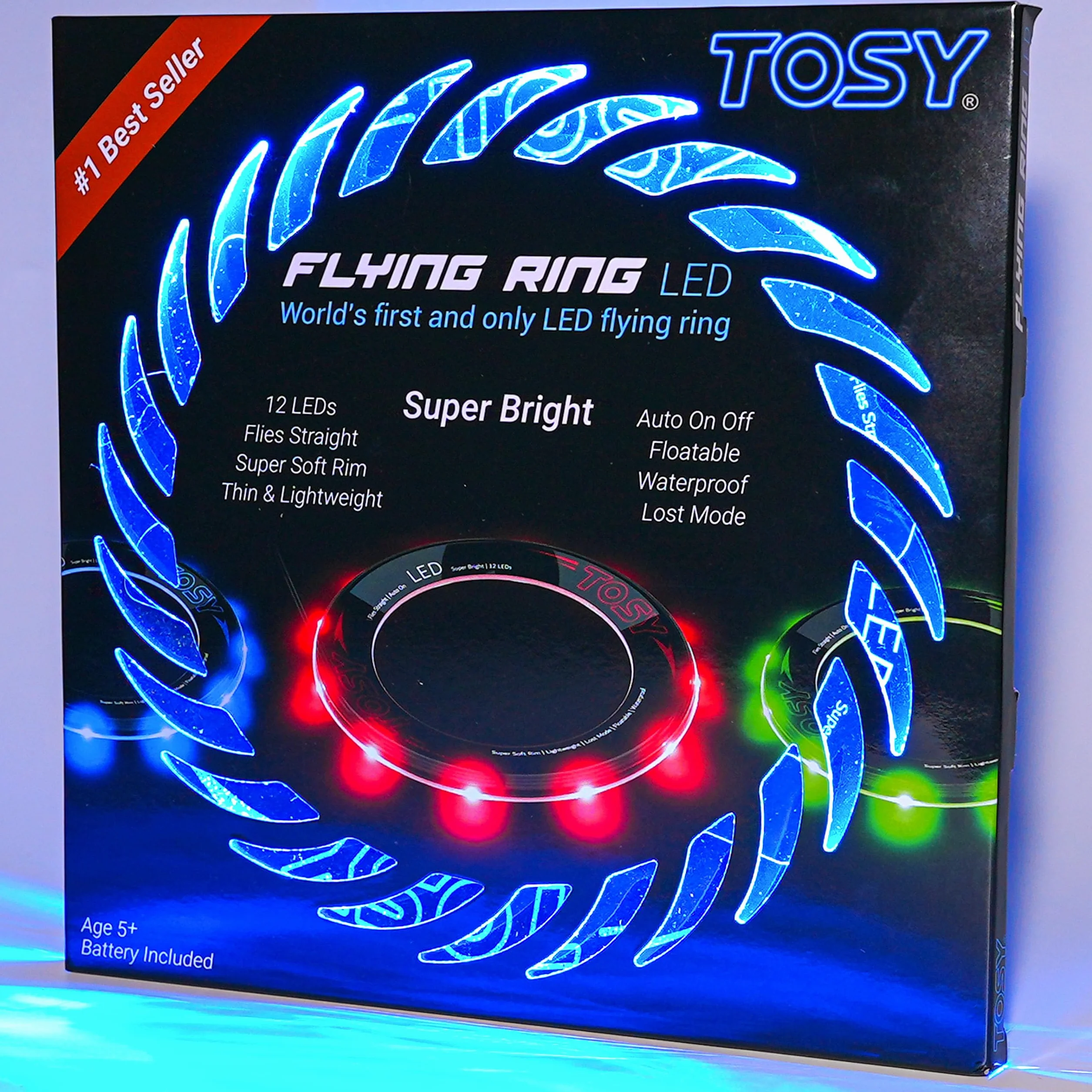 TOSY Anneau Volant 12 LED Lumineux Mode Perdu Automatique étanche Frisbee Cadeau Camping Enfant