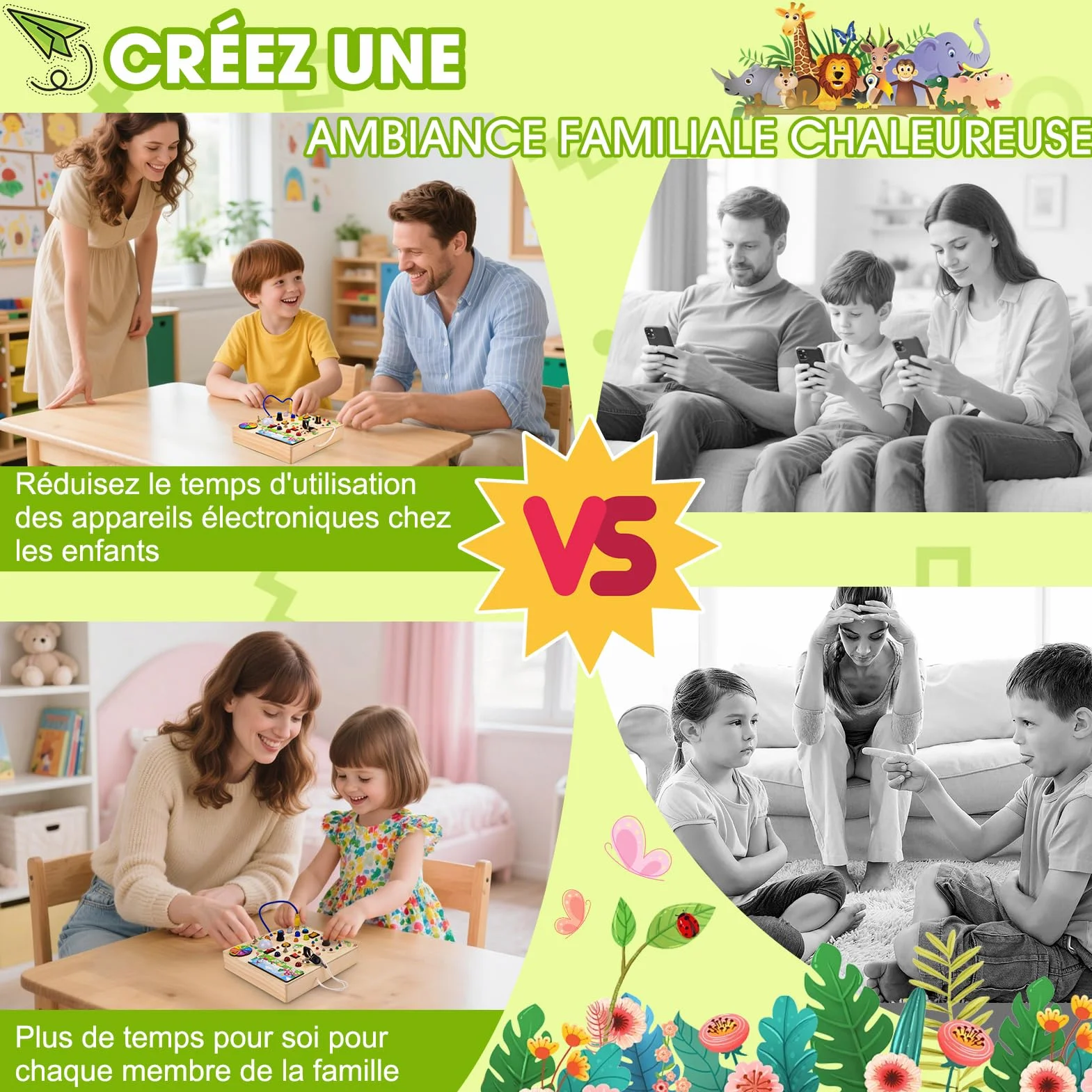 Busy Board Jouet Montessori 1 an, Jouet Enfant en Bois à Partir de 2 Ans, Planche Montessori avec 29 LED Jouets Sensoriel