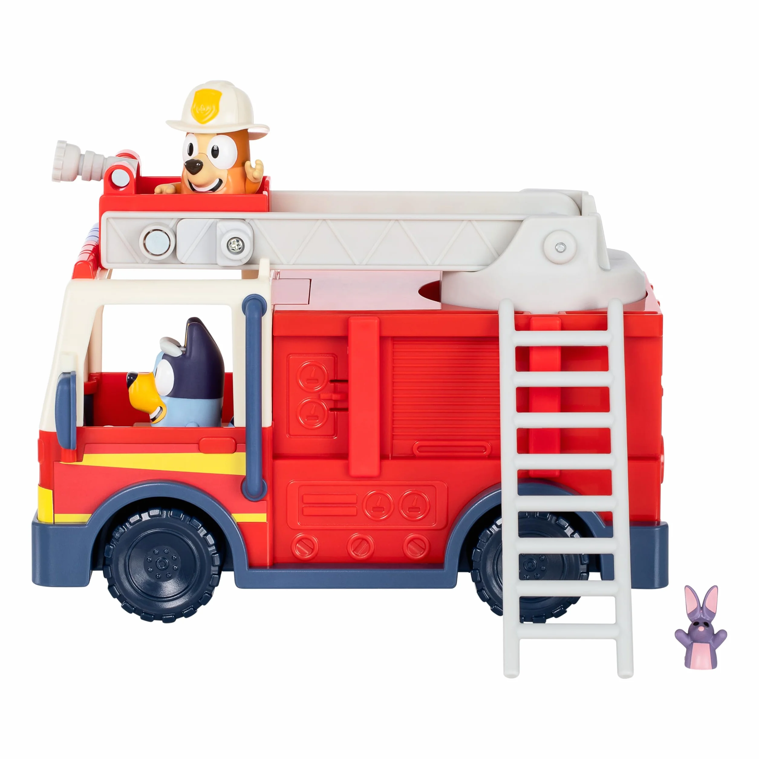 BlueY Camion de Pompier avec Figurines Bingo et Bob Bilby, Échelle Pivotante et Lance