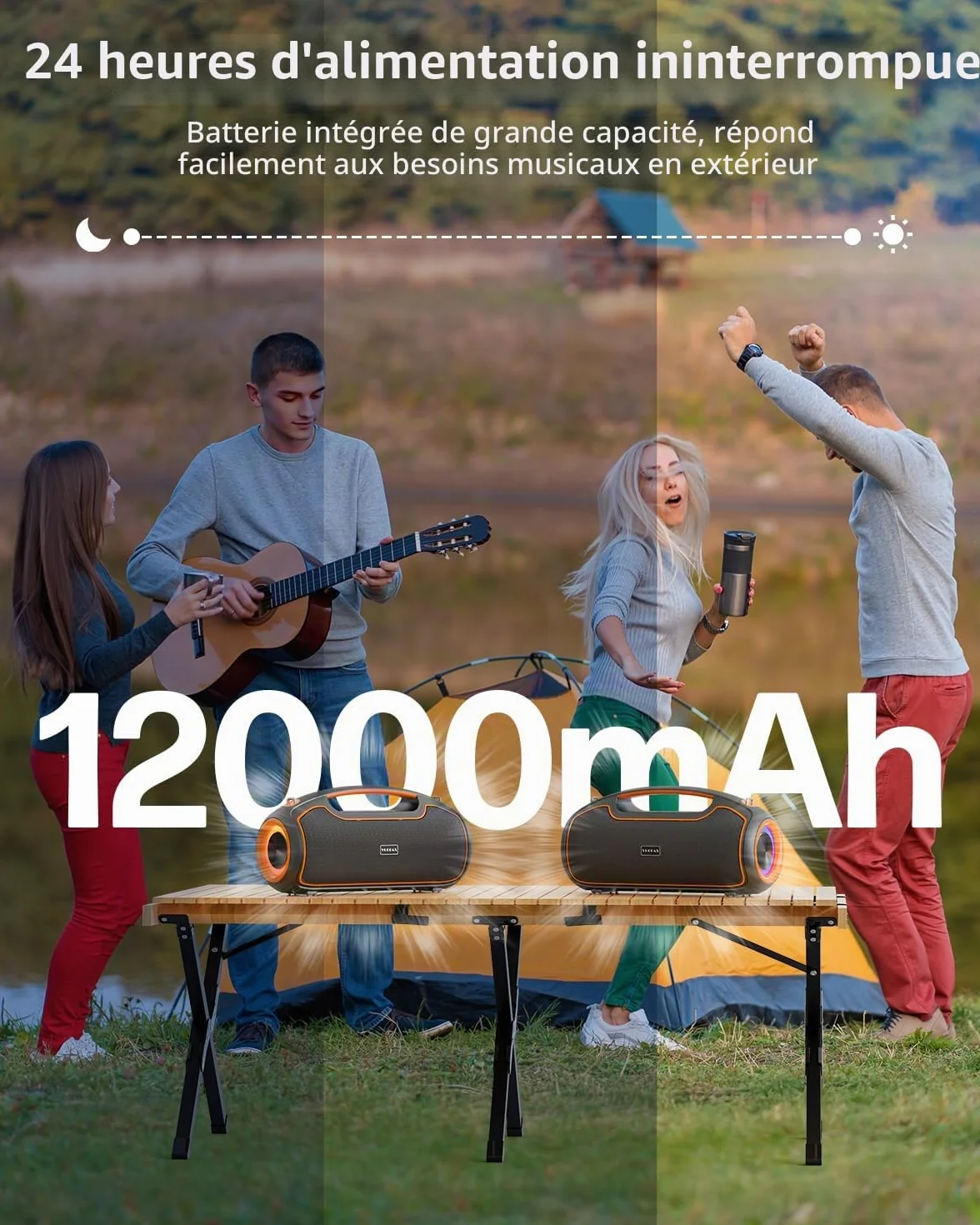 Enceinte Bluetooth Portable 200W crête 2 Subwoofers Basses Renforcées DSP TWS Autonomie 24h IP65 Étanche Extérieur
