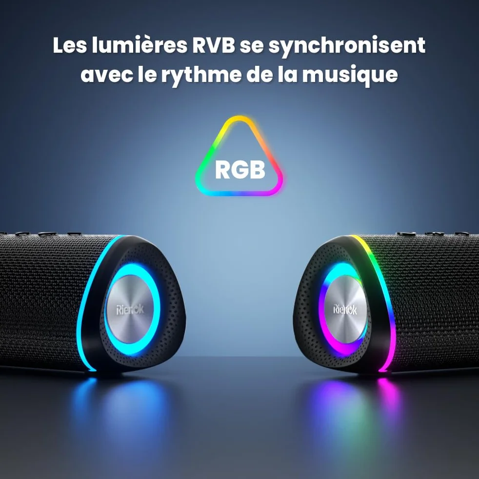 RIENOK Enceinte Bluetooth Portable 30W, Bluetooth 5.3, Autonomie 10H, Support TF Carte 128Go, AUX