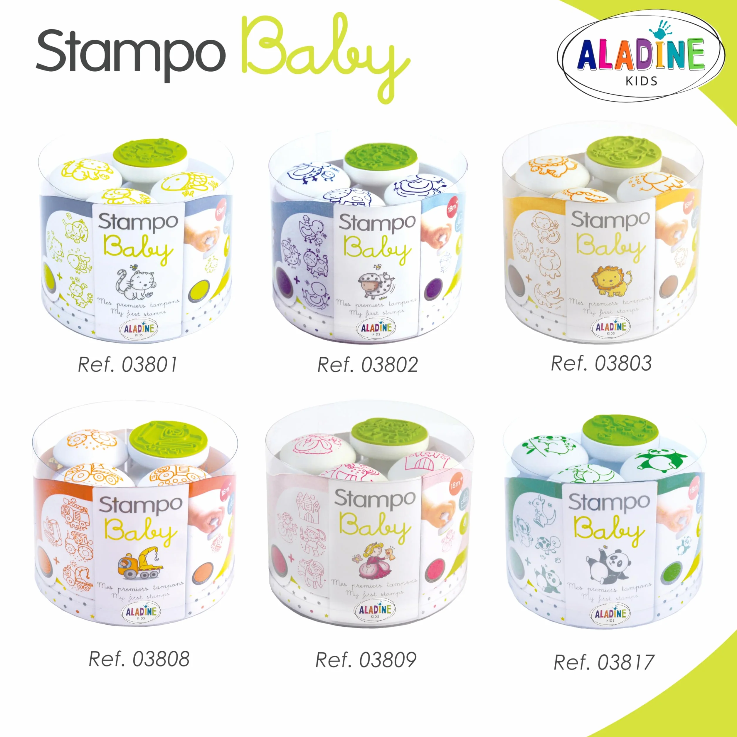Aladine Stampo Baby 4 Tampons Animaux avec Encreur, Encre Lavable, Activité Manuelle Enfant 2 Ans