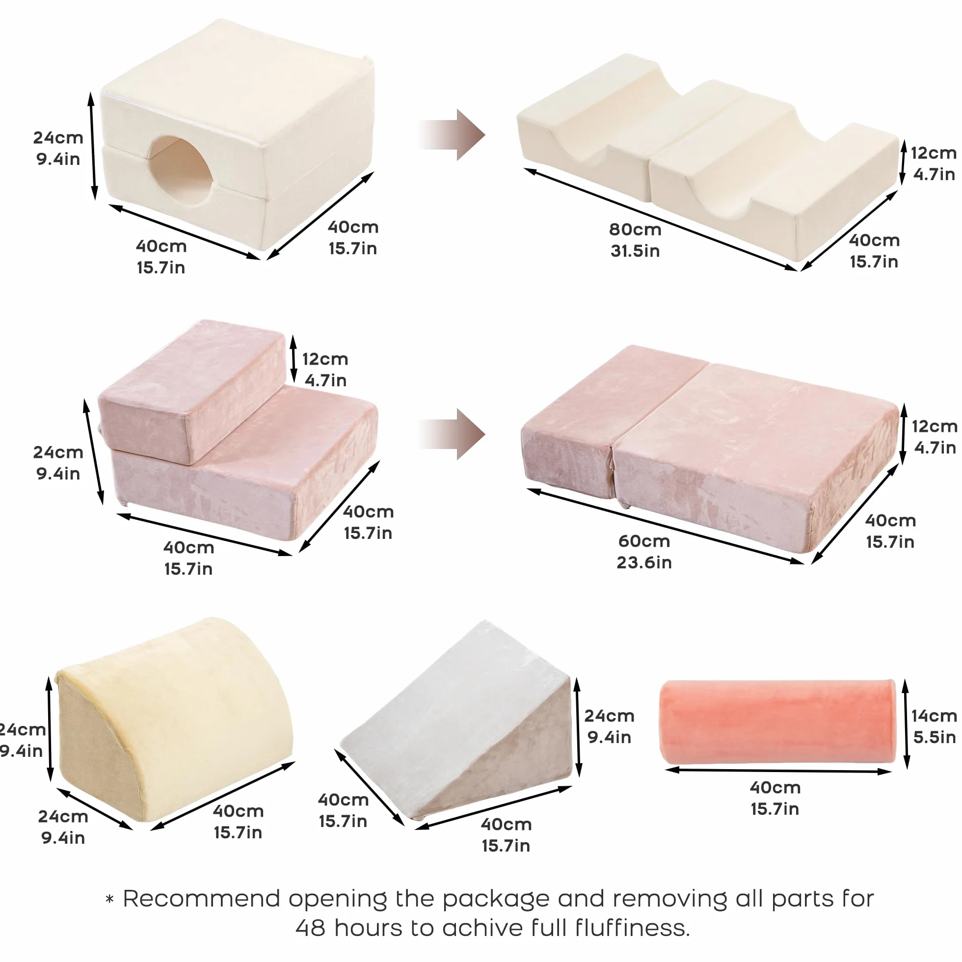 BanaSuper Parcours Motricité Bébé Pliable, 5 Modules en Mousse Douce, Tapis de Jeu & Blocs d'Escalade, Rose