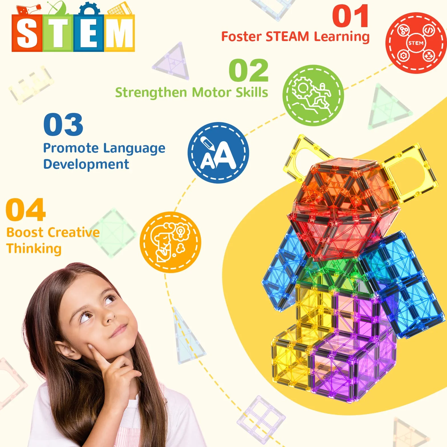 Coodoo 60 Blocs de Construction Magnétiques STEM Jouet pour Enfants 3 Ans+