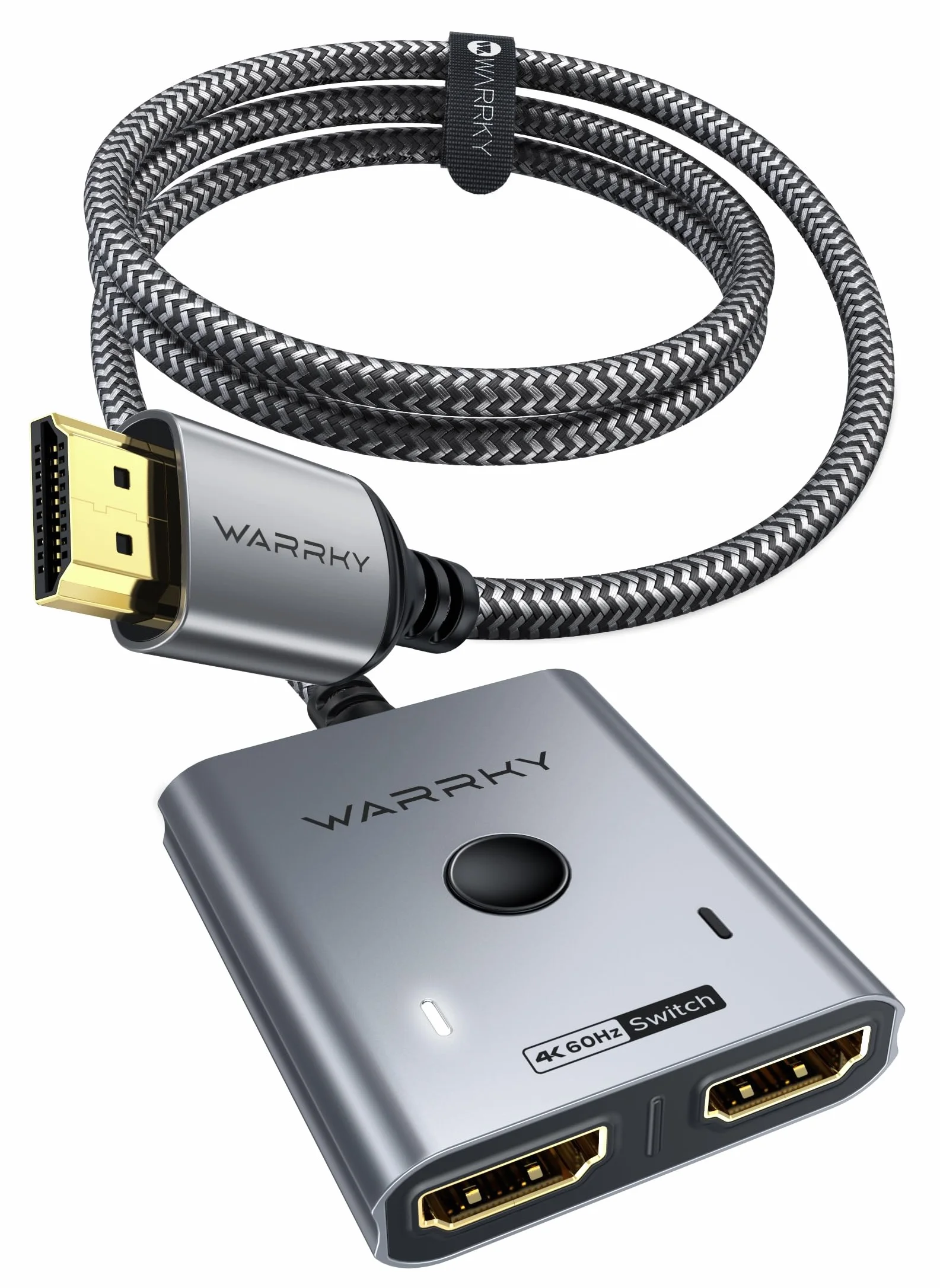 WARRKY Commutateur HDMI 4K 60Hz Bidirectionnel 2 Entrées 1 Sortie avec Câble Tressé Fixe 1M Coquille Aluminium