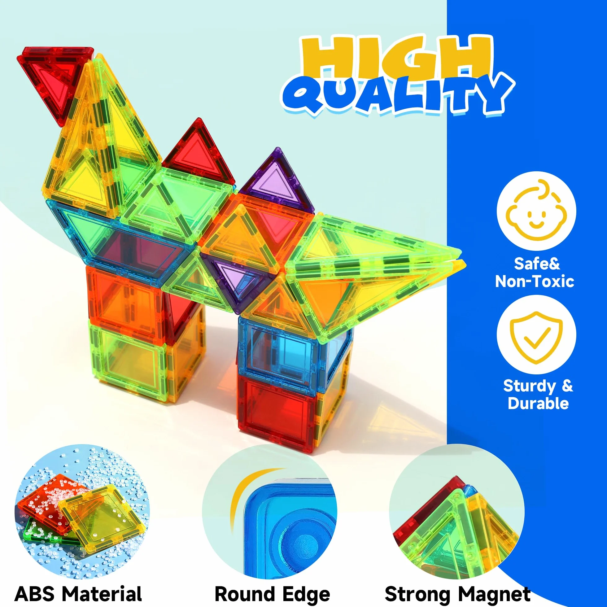 Blocs de Construction Magnétiques 131 PCS avec 2 Voitures, Jouets pour Enfants 3-8 Ans Multicolore