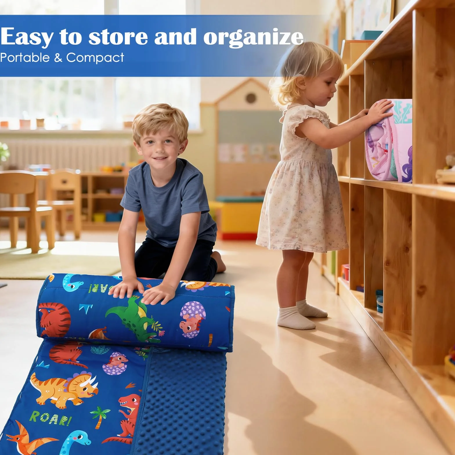 Tapis de Sieste Enfants avec Oreiller et Couverture Amovibles Sac de Couchage 2 en 1 Très Épais