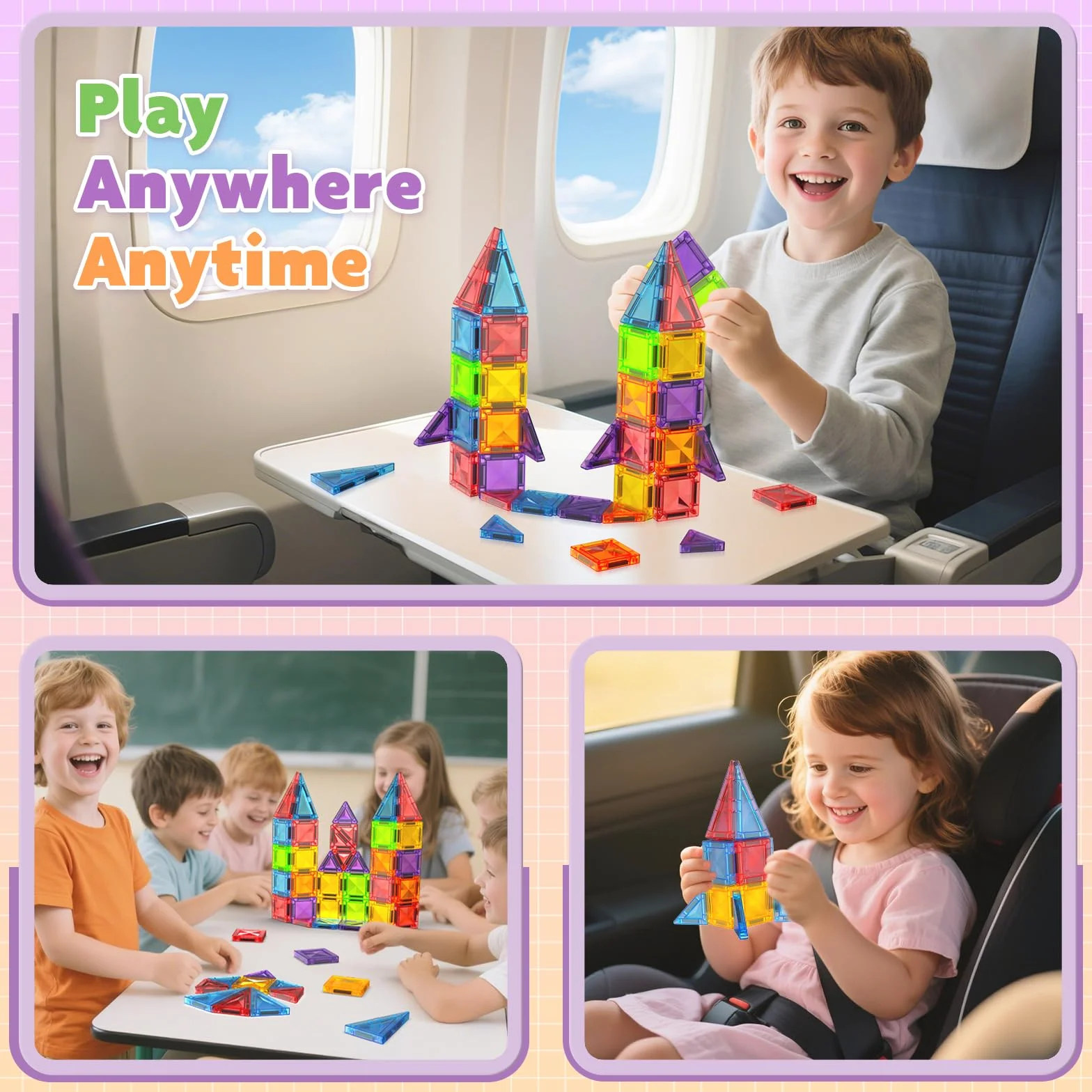 Magneverse Construction Magnetique Enfant 56 Pièces Valisette Métallique Jeu Voyage Construire Château Fusée Avion Jouet Montessori 3 Ans Bloc Magnetique Cadeau Créatif STEM