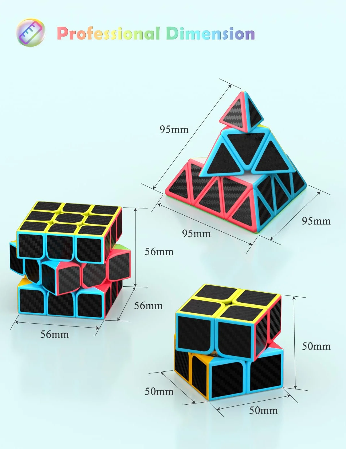Cube de Vitesse Original 2X2 3X3 Pyramid ROXENDA Facile à Tourner (Fibre de Carbone)