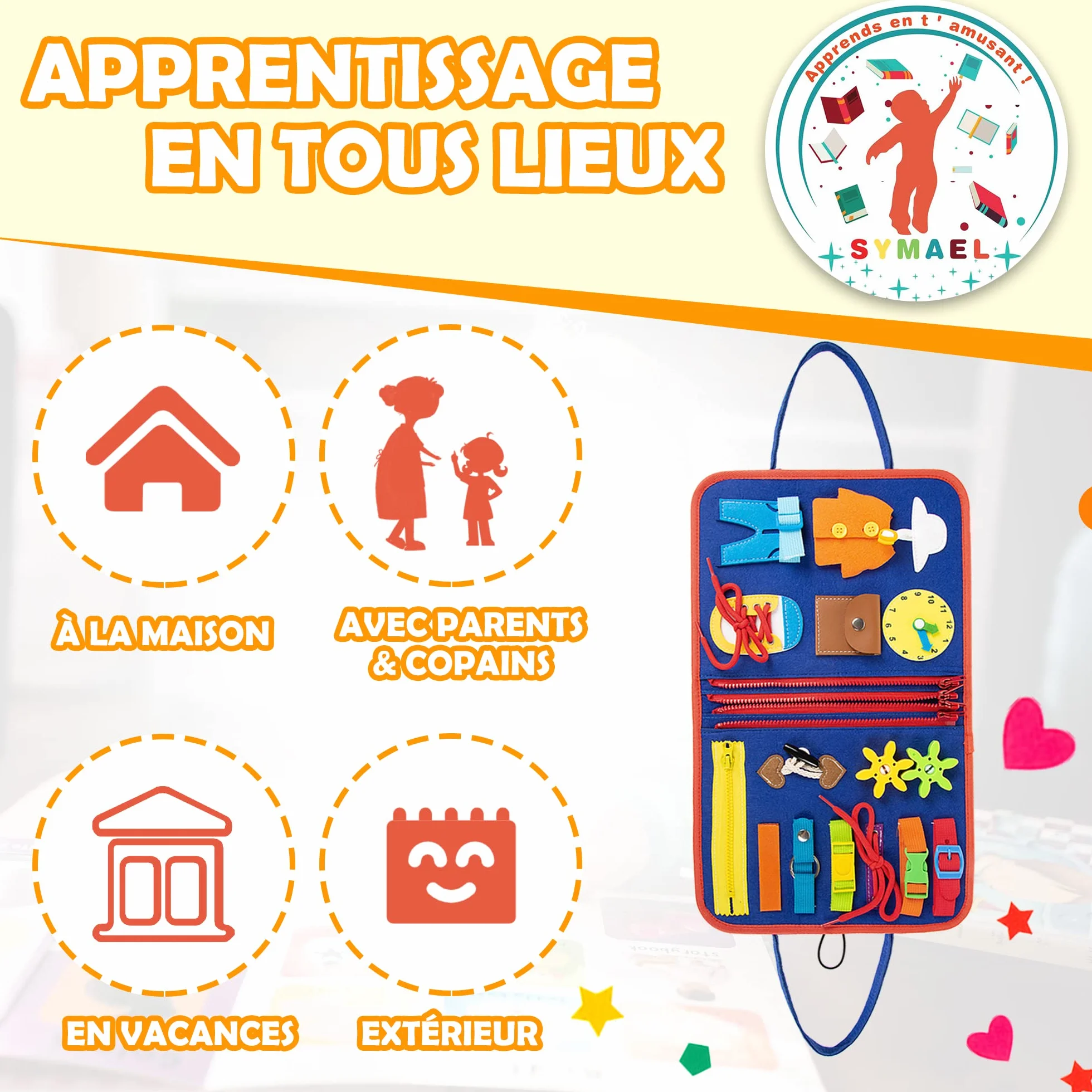 Busy Board en Francais Jeu educatif Montessori transportable Voyage - Jeu Enfant 1-5 Ans - Planche sensoriel motricite Bebe