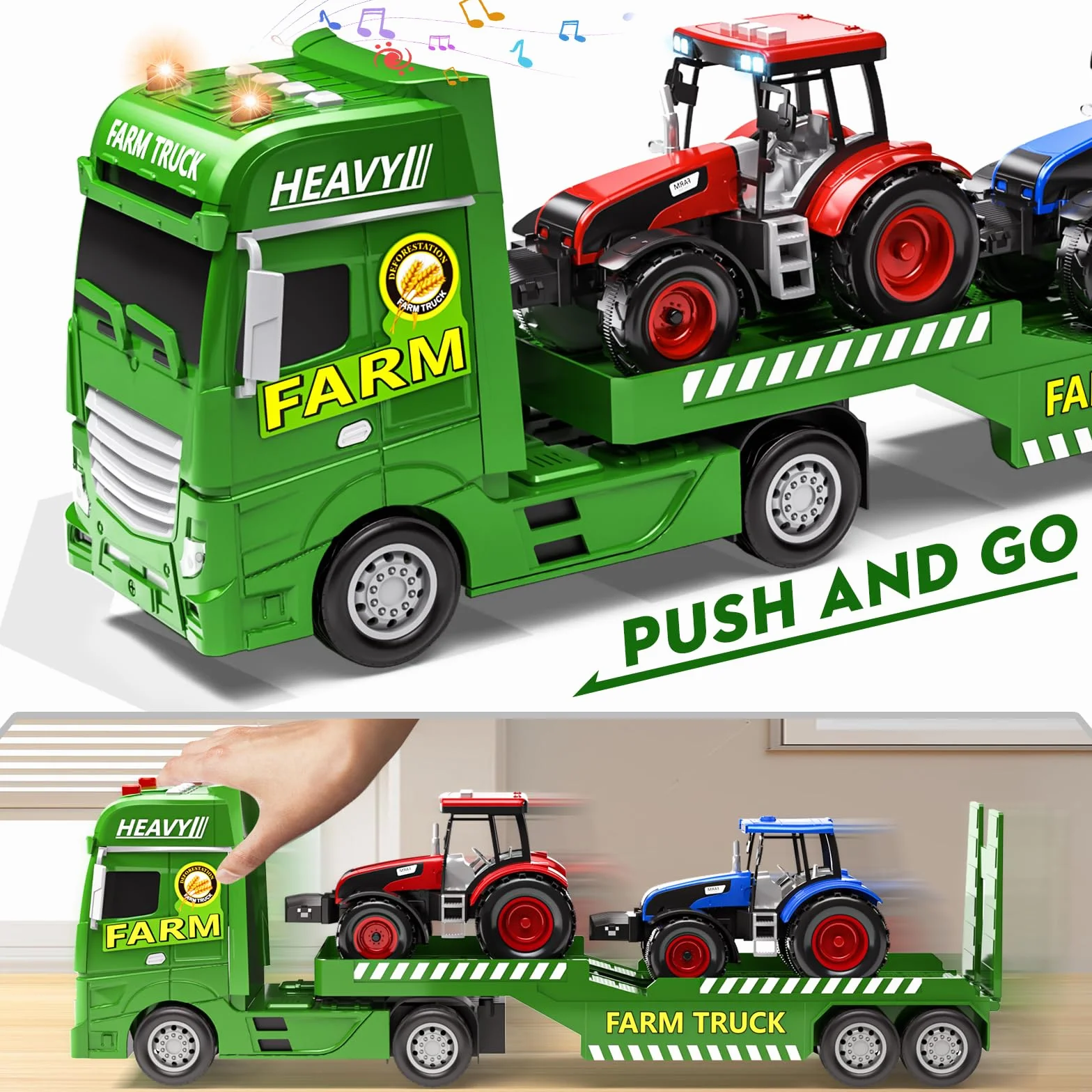 Tacobear Tracteur Jouet avec Sons et Lumières Remorque Amovible Cadeau pour Garçon 3 4 5 6 Ans