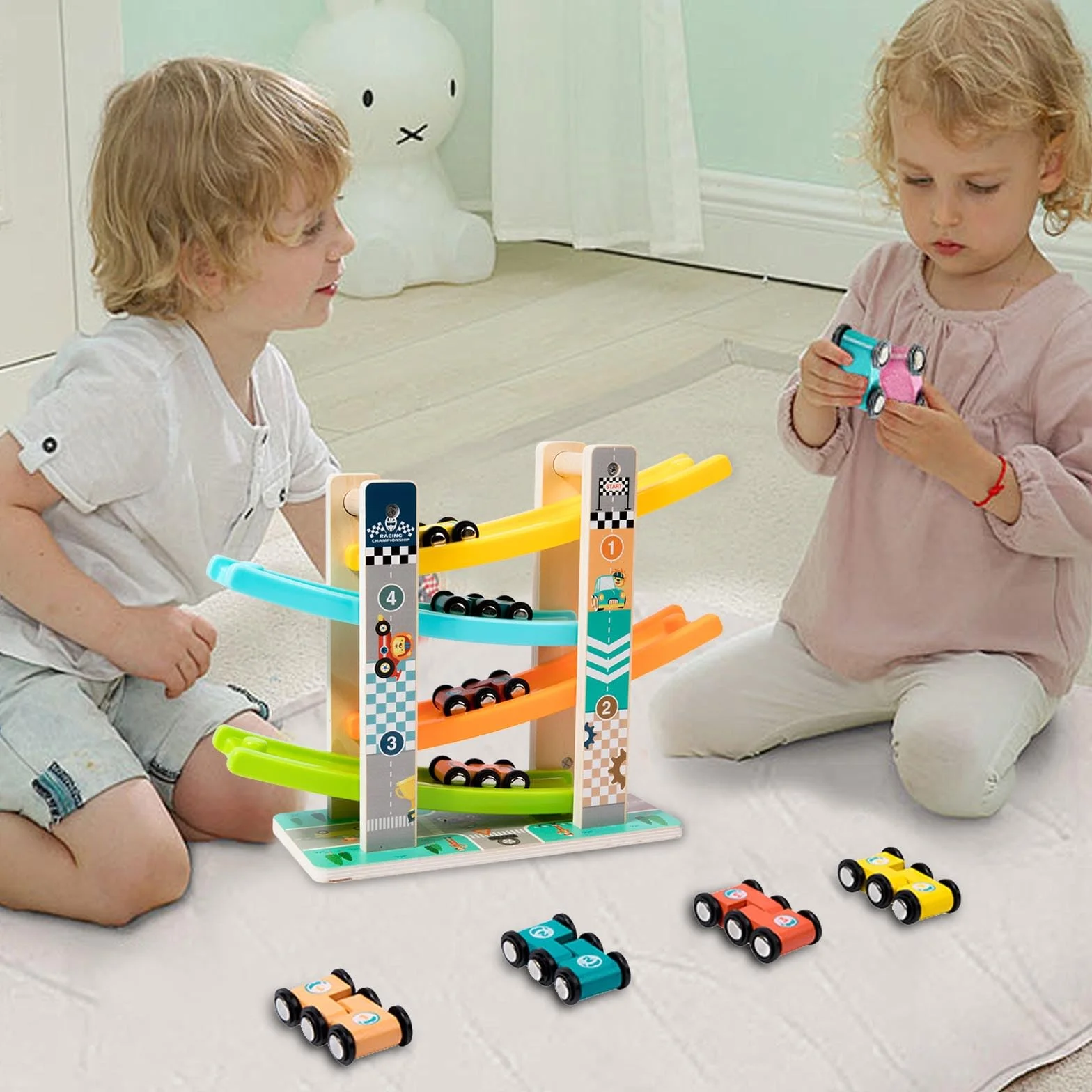 Jouet Montessori Rampe de Course en Bois Circuit Voiture Enfant 1-3 Ans
