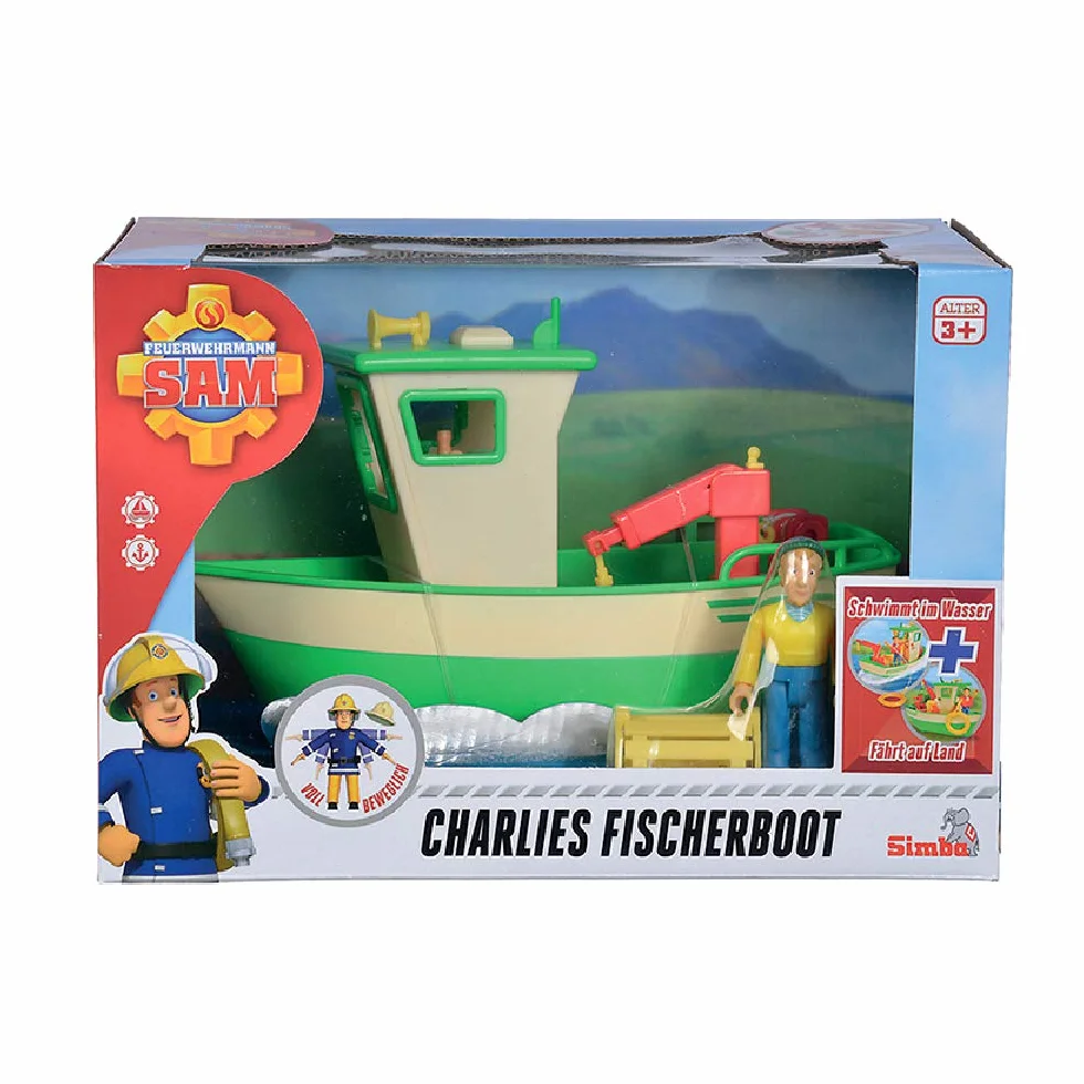 Smoby Simba Sam Le Pompier Bateau de Pêche Flottant Grue Mobile Treuil Mécanique 1 Figurine Incluse Vert