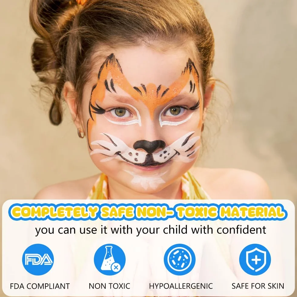 Beugo 36 Couleurs Crayon Maquillage Enfant Visage Peinture avec 30 Pochoirs Non-Toxique Lavable