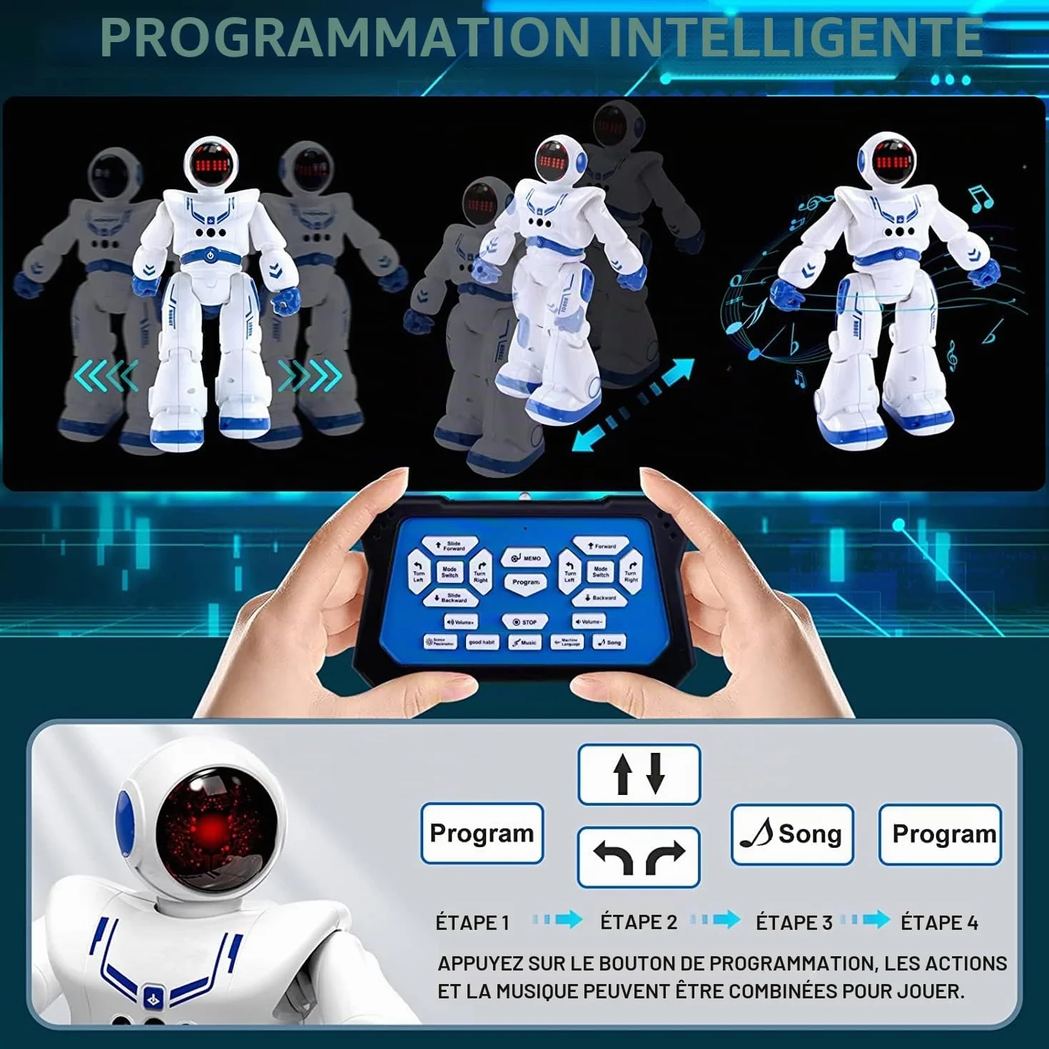 Robot Jouet Télécommandé Programmable avec RC Intelligent Geste Contrôle, Chant Danse Rechargeable Cadeau pour Garçon Filles 6-12 Ans