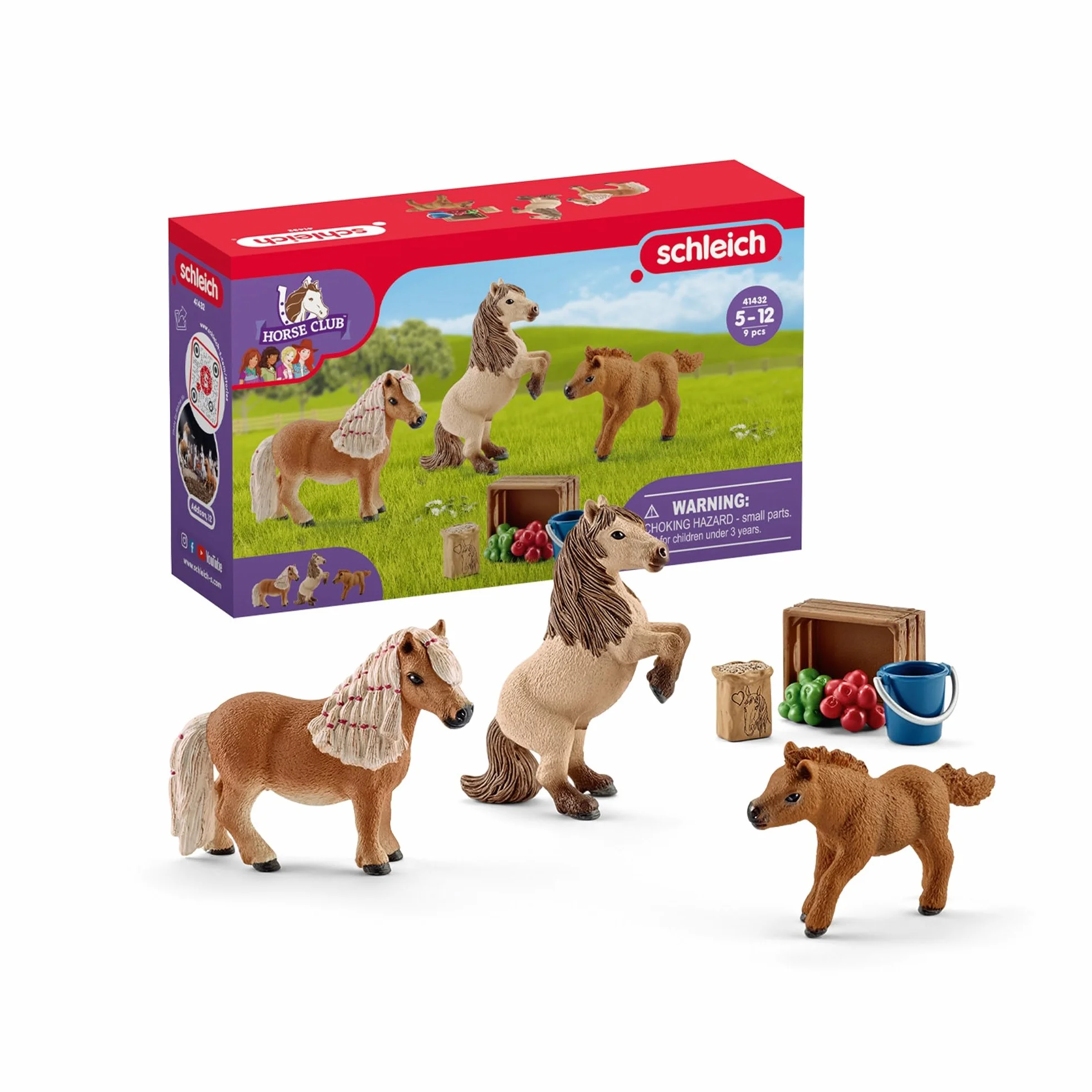 Schleich Horse Club Famille de Mini-shetlands 41432 3 poneys avec accessoires pour chevaux jouet à partir de 5 ans ensemble de 8 pièces