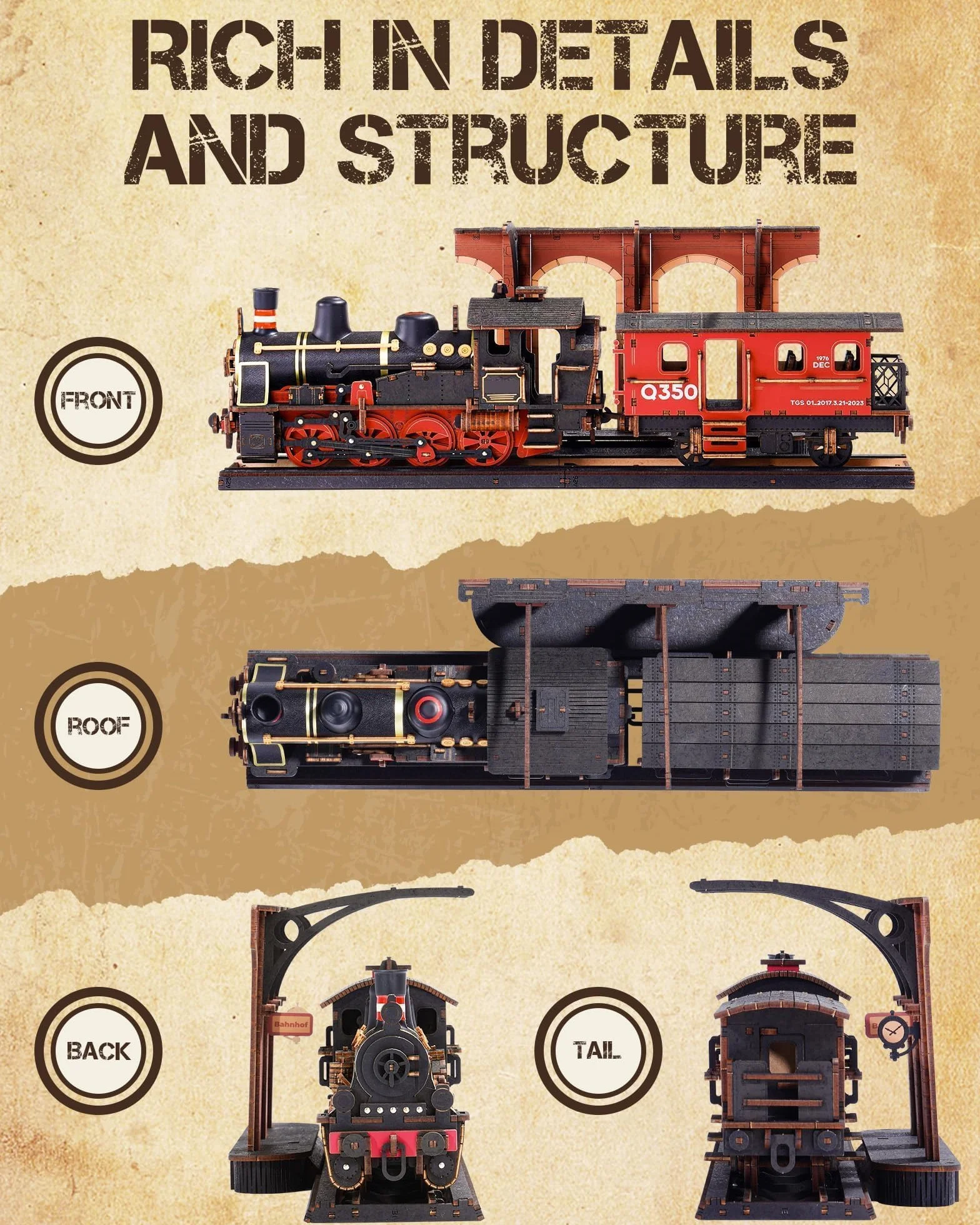 Puzzle 3D Train À Vapeur, Maquette en Bois A Construire pour Adultes, Cadeau DIY Vintage
