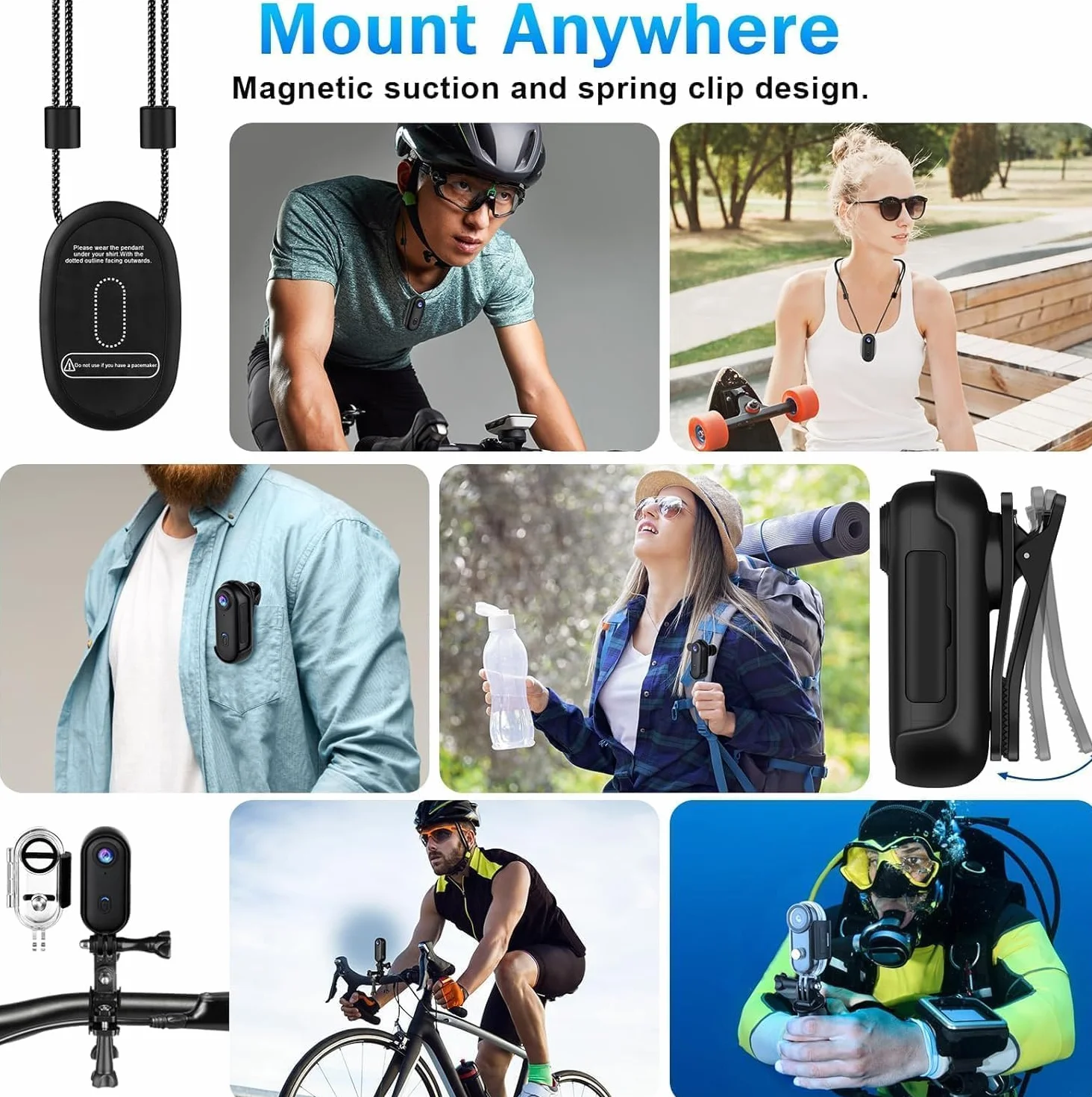 Caméra Action WiFi 4K Mini Sportive POV 170° Étanche Aimant Action Cam pour Cyclisme Pêche Moto Vlog