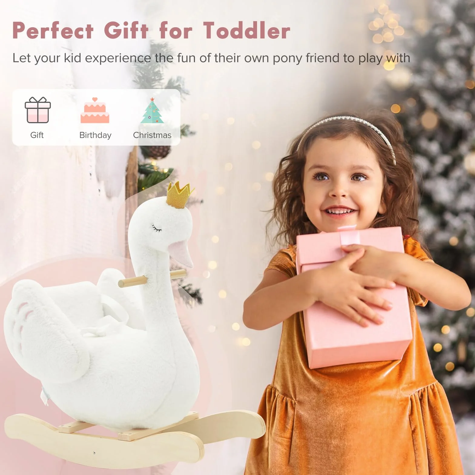 Labebe Cheval à Bascule Cygne Enfant Peluche Blanc Extérieur Intérieur Jouet 1-3 Ans
