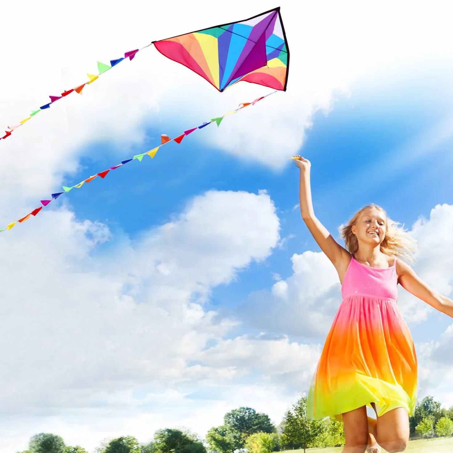 HONBO Grand cerf-volant delta pour enfants adultes débutants avec ligne et queue colorée