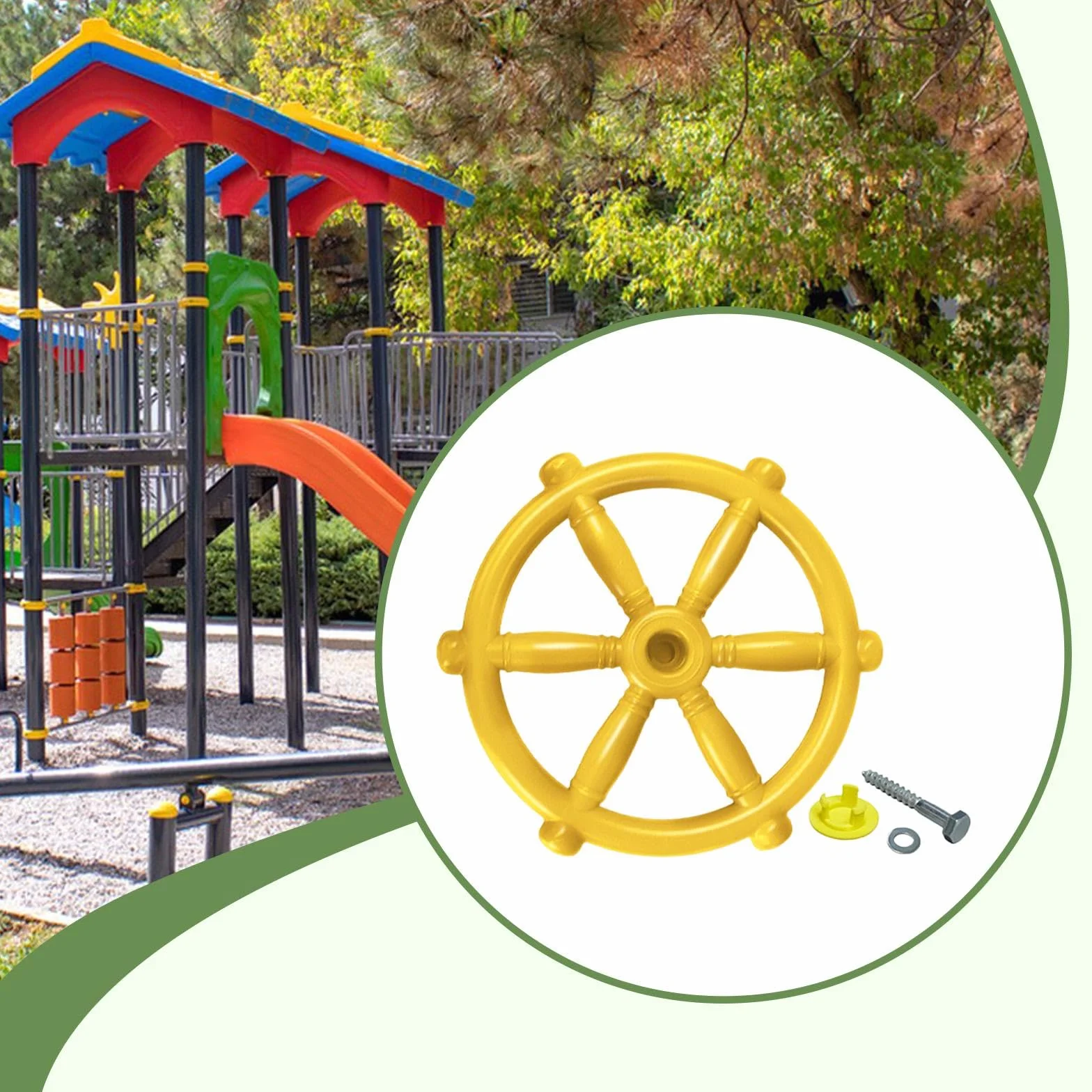 Roue de Bateau Pirate pour Enfants, Volant Gouvernail en Plastique Soufflé, Accessoire de Jeu Extérieur, Jaune