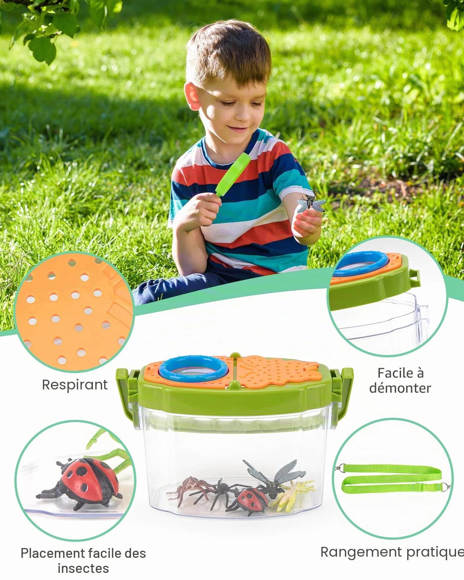 Growithu Kit de Chasse aux Insectes pour Enfants 23 pièces Attrape-Insectes Jouets d'exploration en Plein air 3-7 Ans