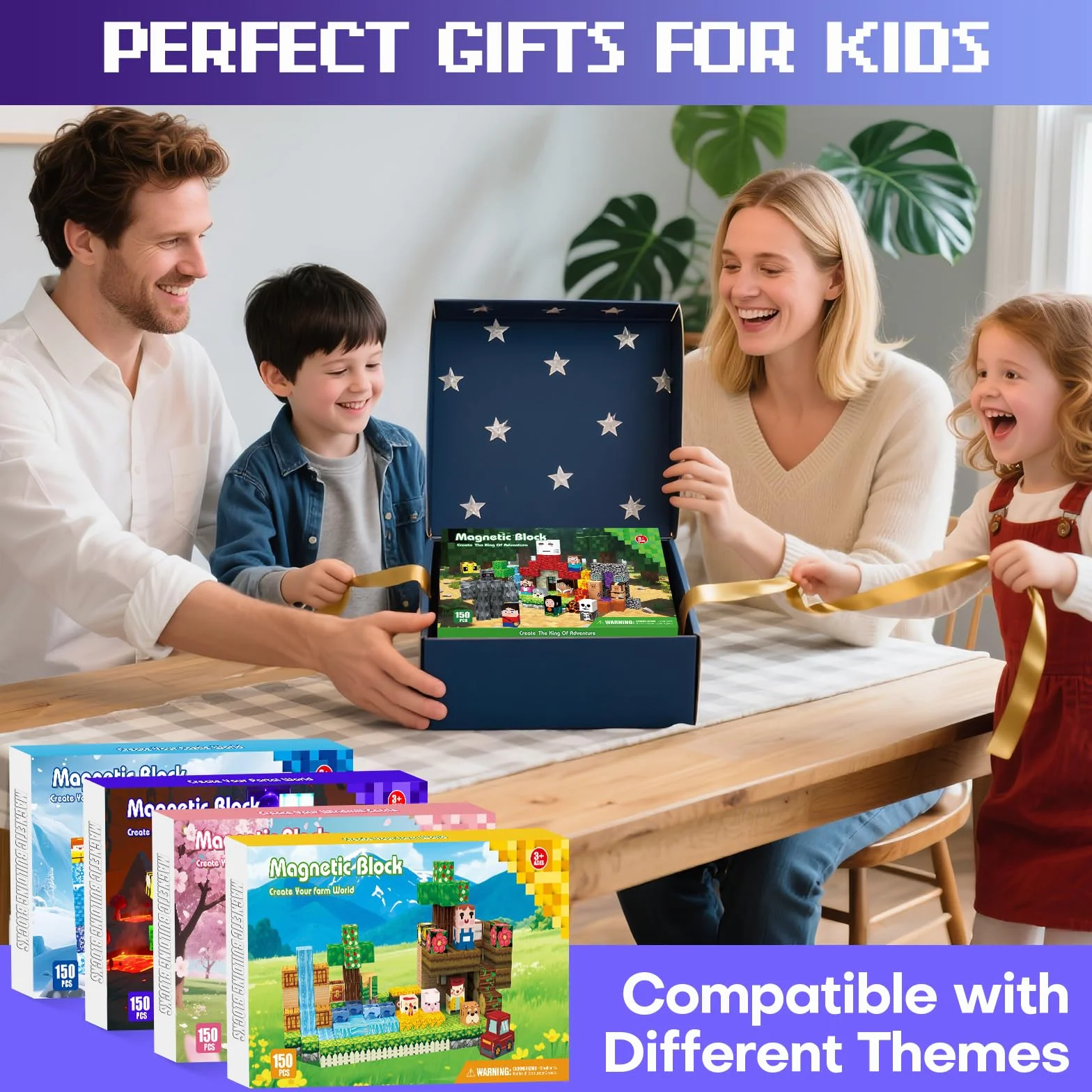 Bloc Construction Magnétique 150 PCS, Magnetic Blocks pour Enfant 3+ Ans