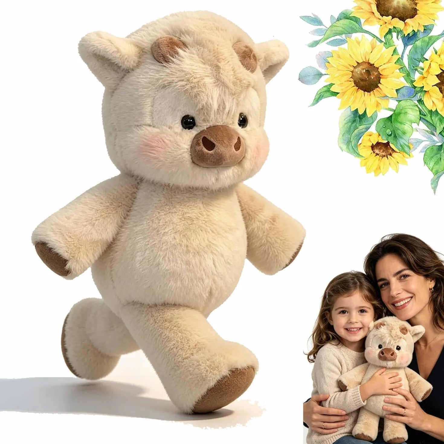 Peluche Vache Qui Court 45 cm Doudou Réconfortant Animée Douce Cadeau Décoration Chambre (Vache Abricot)