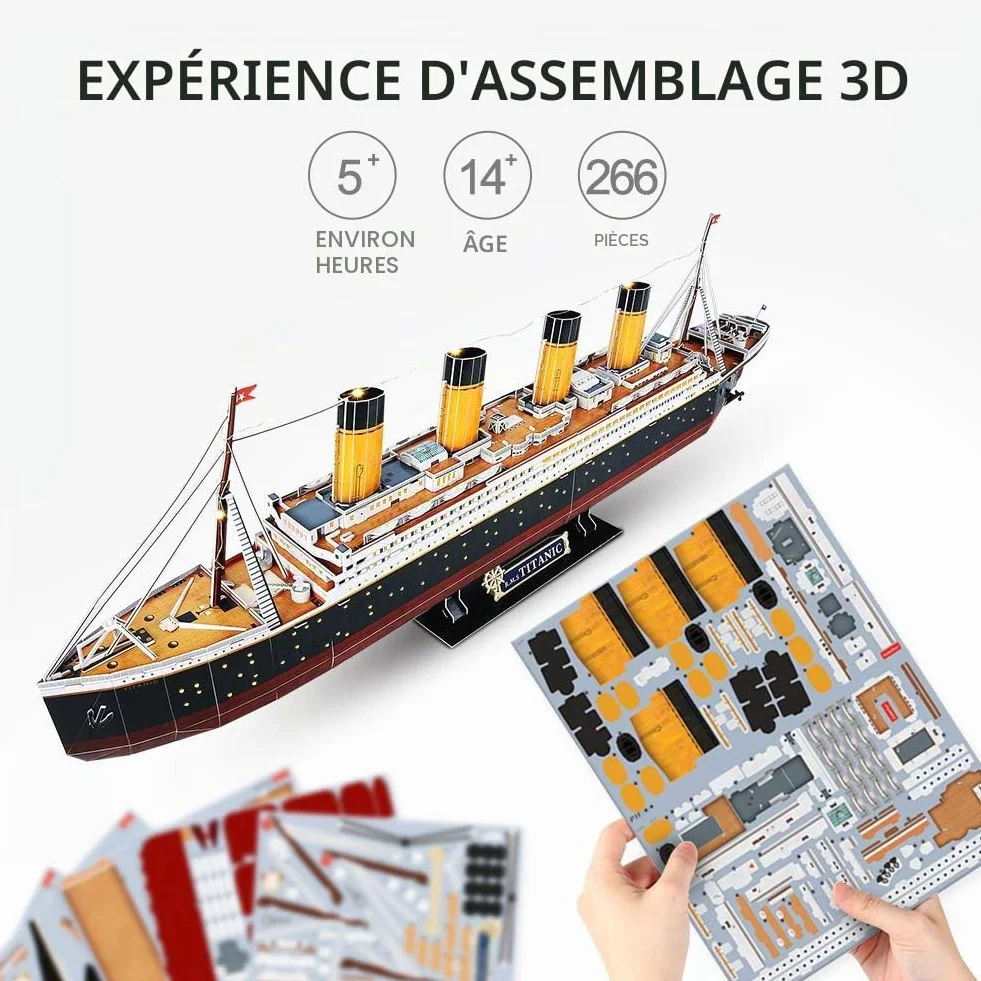 CubicFun Puzzle 3D Titanic LED 88 cm Bateau Modèle 266 Pièces