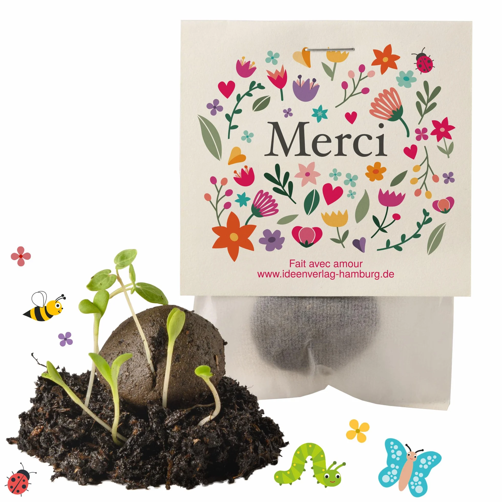 Bombes à graines "Merci" 10x – cadeau écologique original boules fleuries