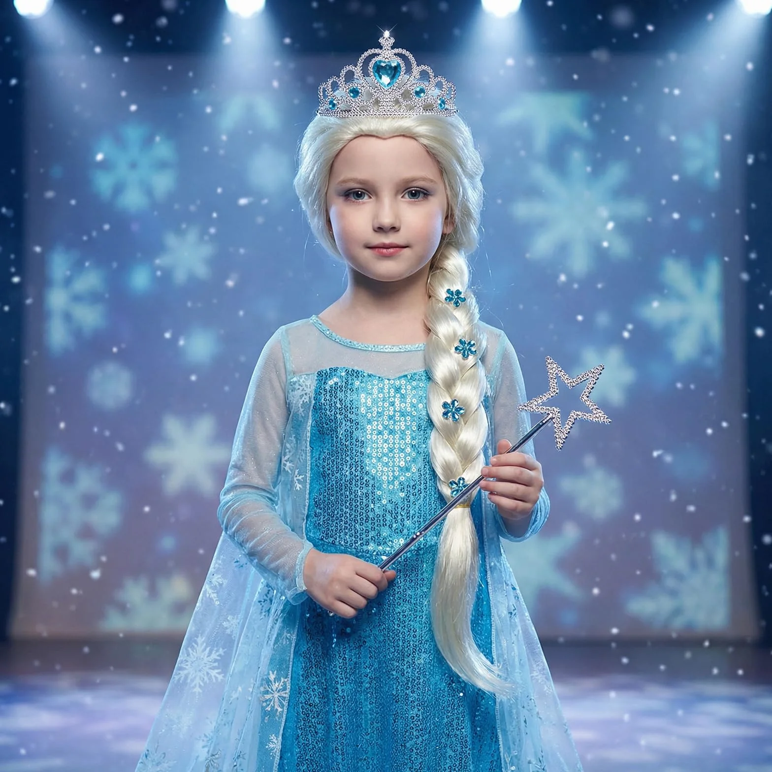 Perruque Princesse Enfant Fille Accessoires Déguisement Couronne Cosplay Carnaval Halloween