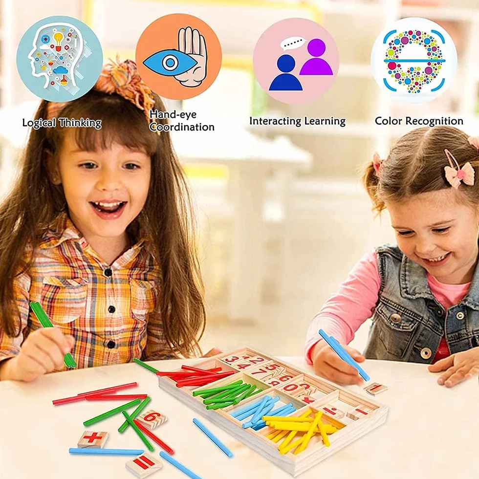 Jouet Montessori Mathématiques, Jeu Numérique Bâtons Bois avec Blocs et Bâtons Comptage pour Enfants 3 Ans