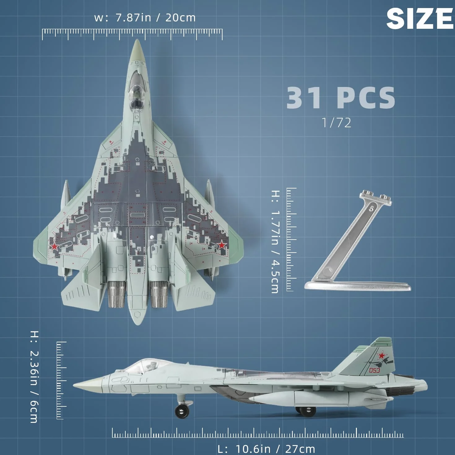 SEBUNAS Kit de maquette d'avion de chasse SU-57 échelle 1:72 plastique 39 pièces