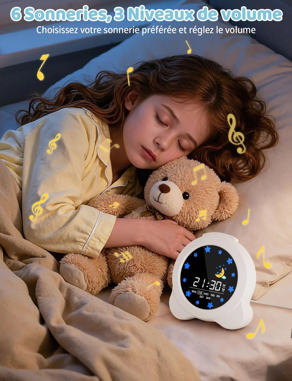 YISSVIC Réveil Enfant Jour Nuit Éducatif 2 Alarmes 12/24 Heure Snooze Luminosité Réglable