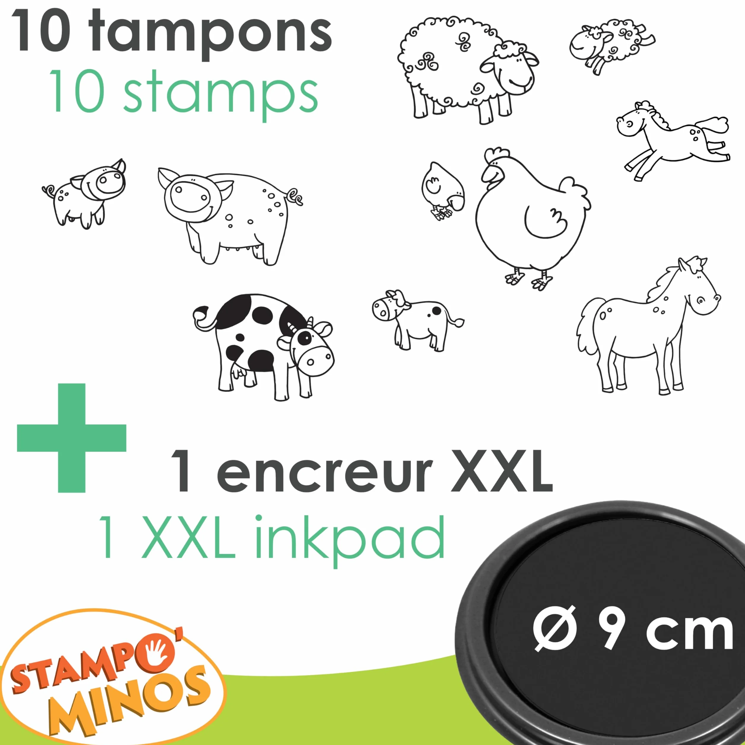 Aladine Tampons Animaux de la Ferme avec Encreur Stampominos Encre Lavable Enfant dès 3 ans