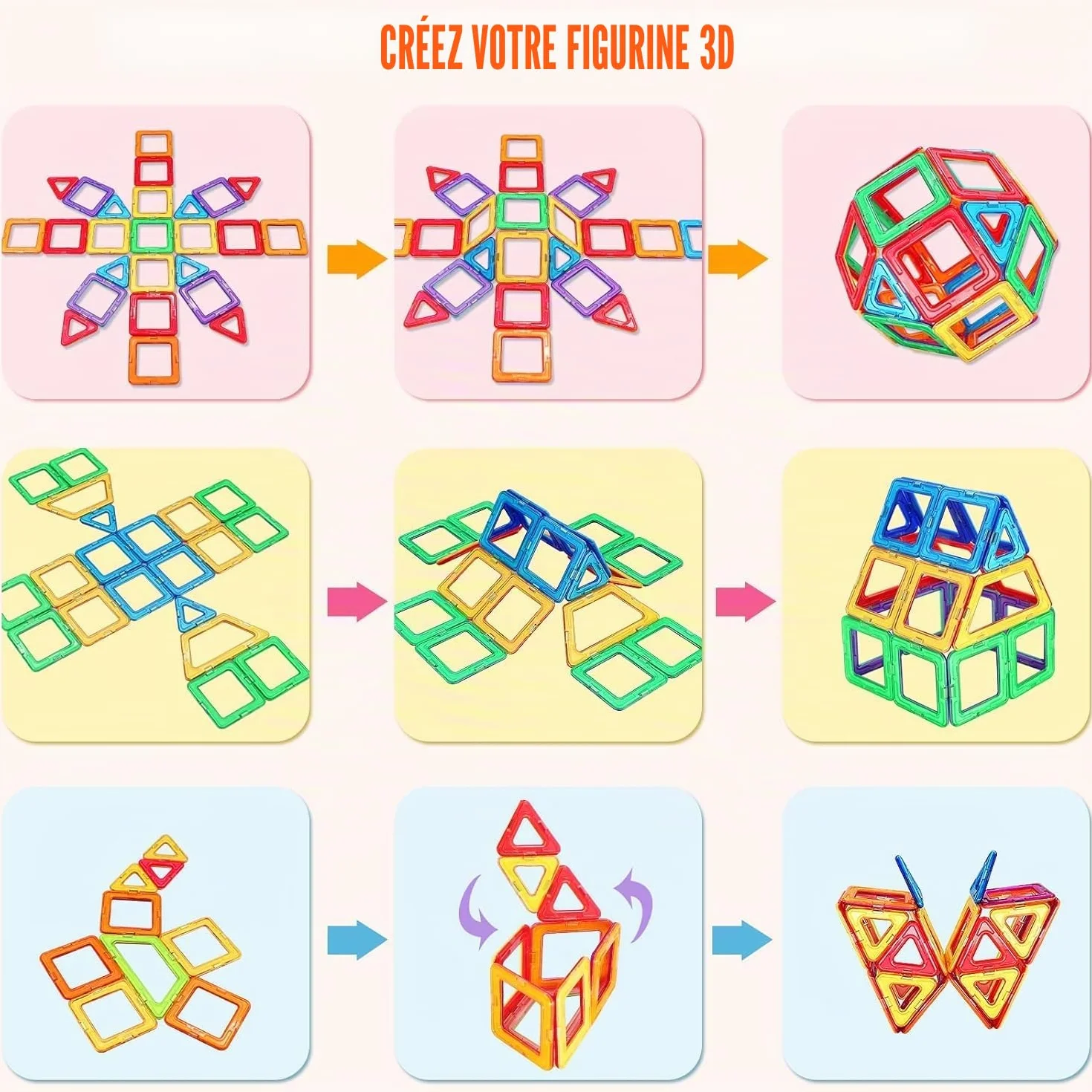 KALOISYHE Jouet De Blocs de Construction Magnétiques 48PCS pour Enfants 3-9 Ans Filles Garçons Cadeaux Noël