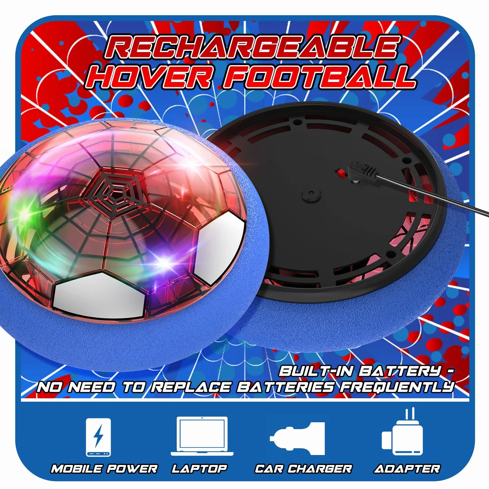 Spider Ballon de Foot Aéroglisseur Air Power Football Enfant Jouet Garçon 3-9 Ans Hover Ball Rechargeable LED Soccer Intérieur Extérieur Cadeau Noël