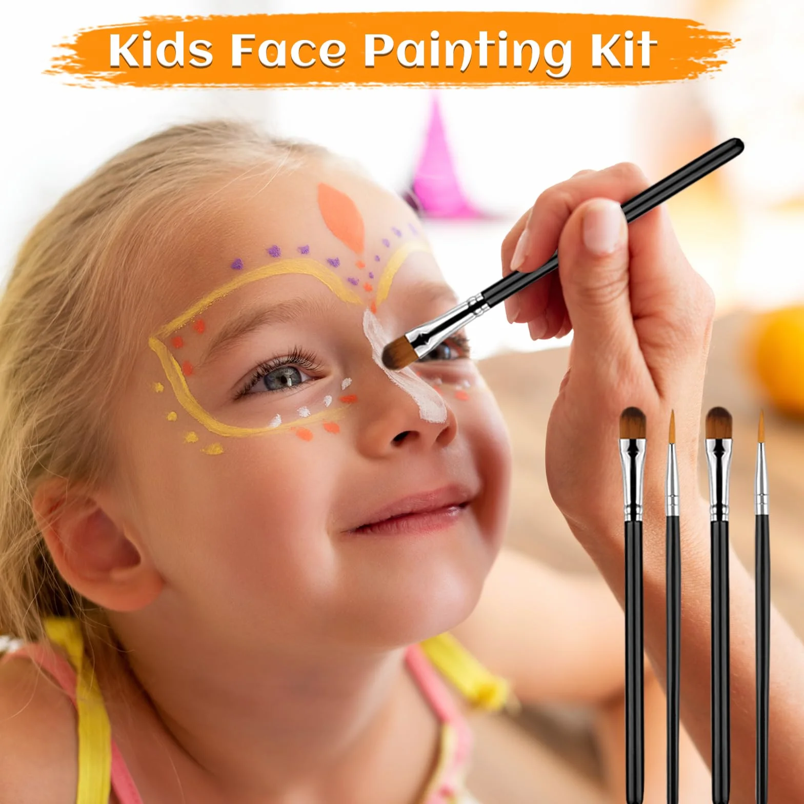 Peinture Corporelle Visage 30 Couleurs Palette Maquillage Enfants avec 4 Pinceaux 40 Pochoirs Bodypainting Halloween Noël Carnaval