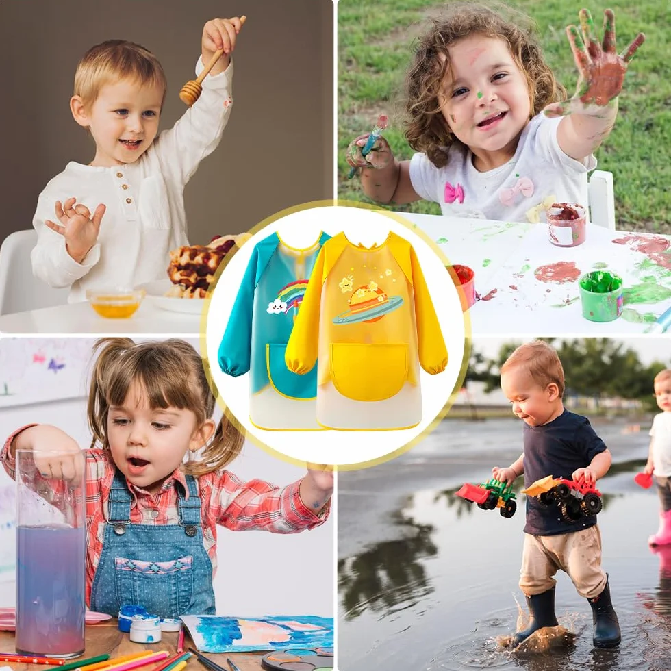 Tablier peinture enfant imperméable TPU poignets élastiques réglable Vert