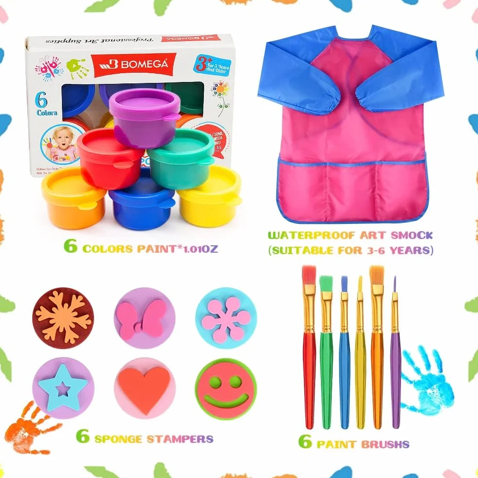 Peinture Enfant Lavable 30ml Peintures Doigt avec Pinceau Tablier Non Toxique Bébés Ensembles Peinture Jouets Dessin
