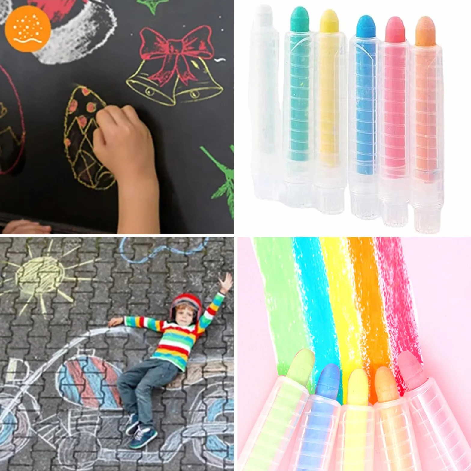 Bavooty Lot de 6 crayons à craie colorés lavables sans poussière avec porte-craie réglable