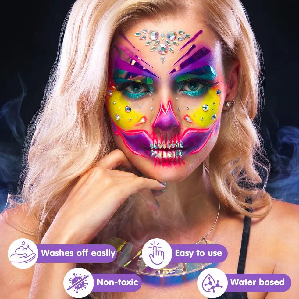 AOOWU Peinture Visage Corps 30g Maquillage Déguisement Lavable Enfants Adultes Cosplay Carnaval Halloween