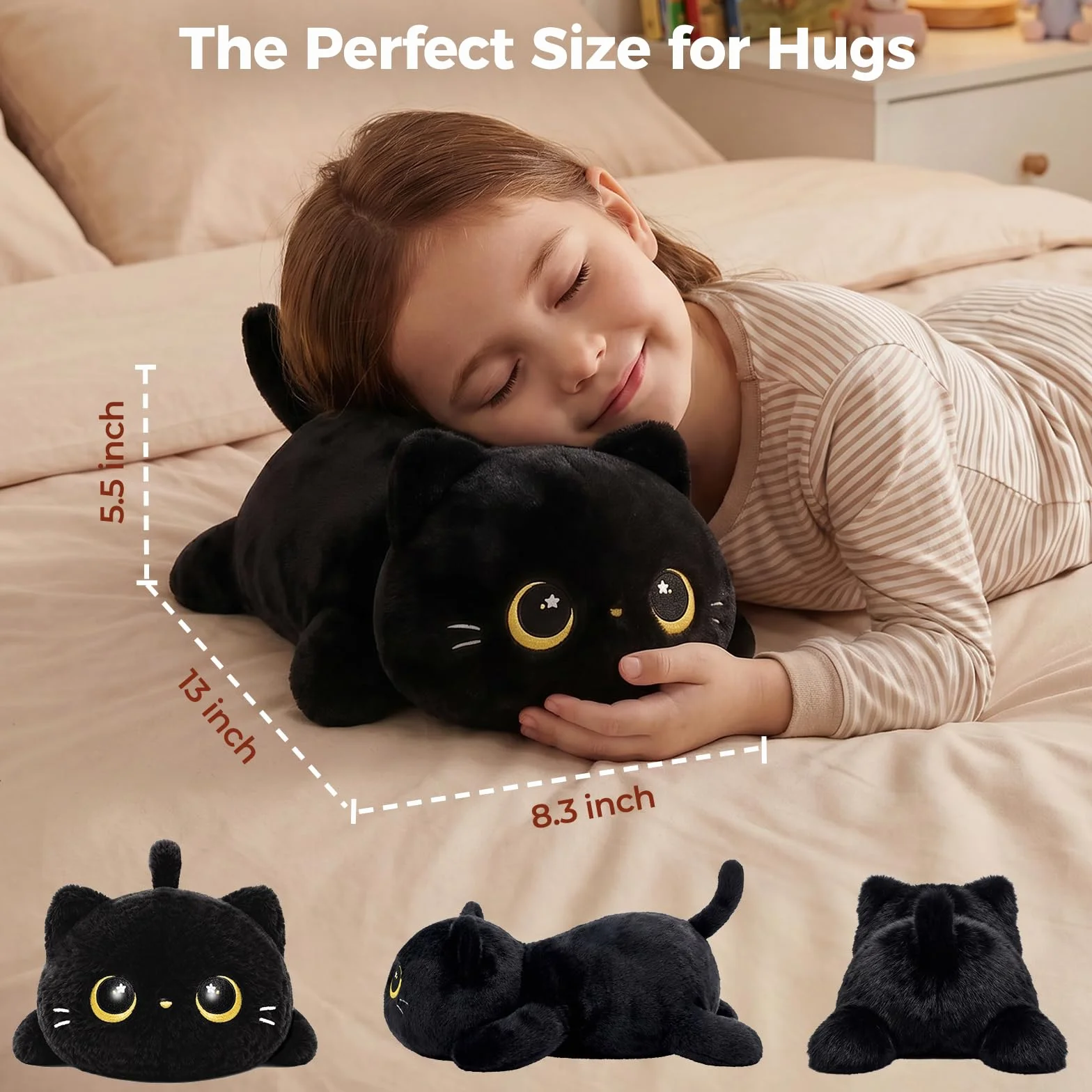 Mewaii Peluche Chat Mignonne 13 Pouces, Oreiller Kawaii Chat Noir, Coussin Doux Enfants