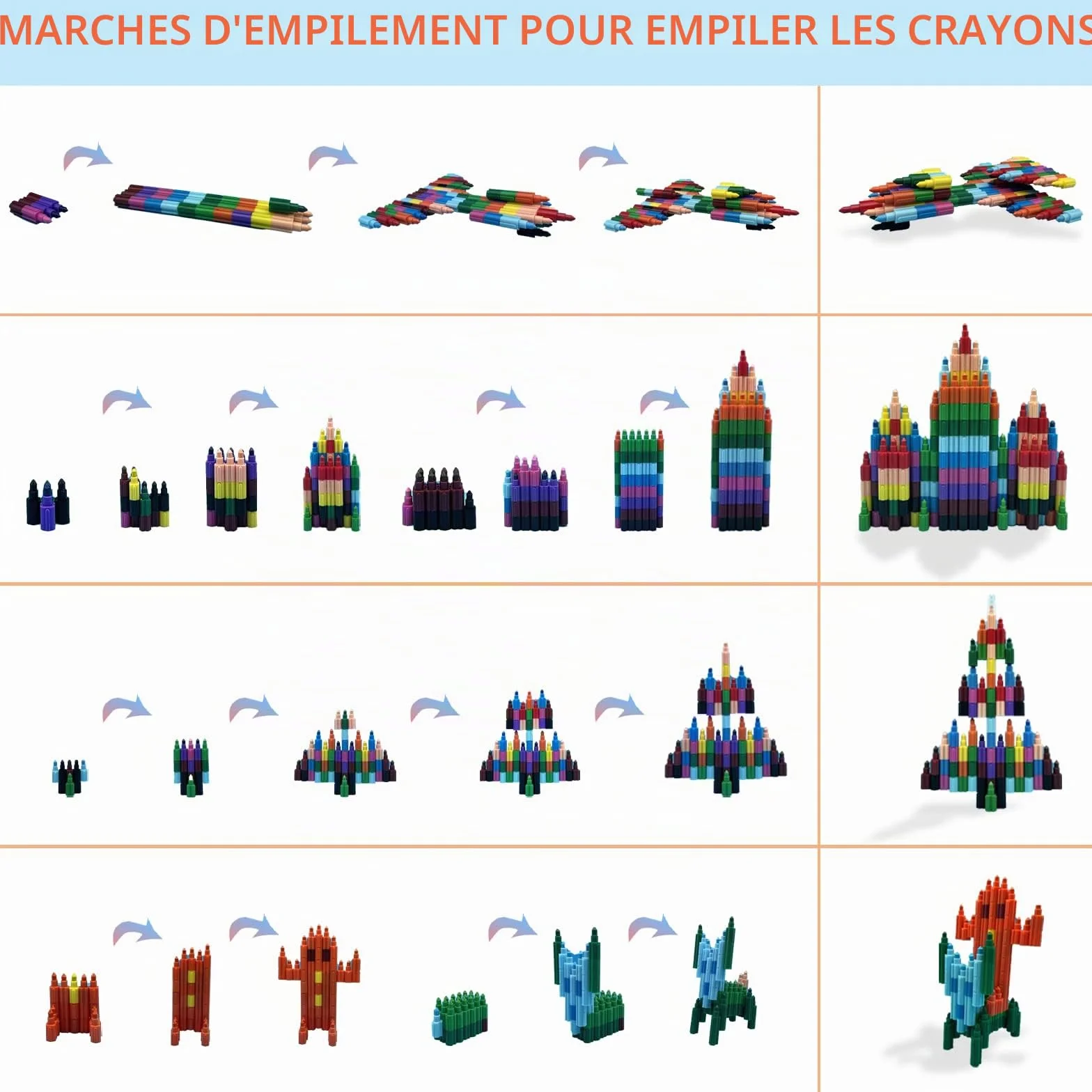ICEPAPA 15 pièces crayon de couleurs empilables pour enfants cadeau anniversaire noel