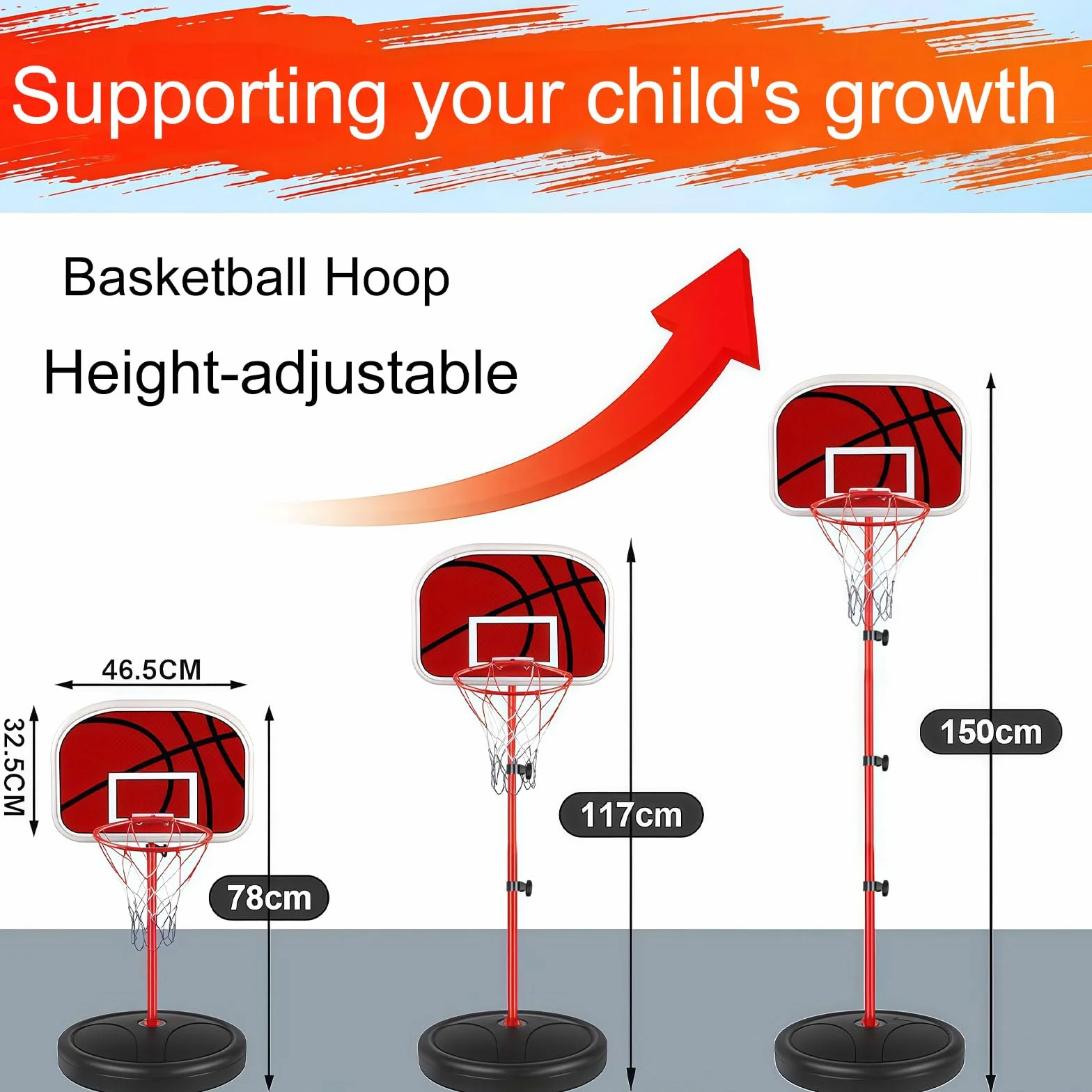 Panier de Basket Enfant avec Hauteur Réglable 50-150 cm - 3 Ballons + Pompe Inclus - Jouet Sportif pour Enfants 3-8 Ans