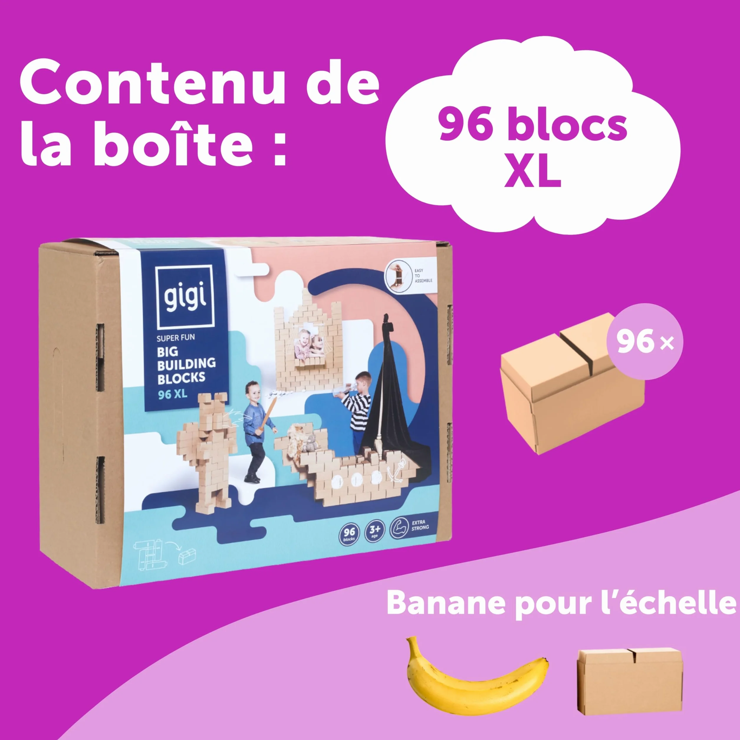 GIGI BLOKS Briques Géantes Carton Empilables Taille XL 96 Pièces Jeu Construction Enfant